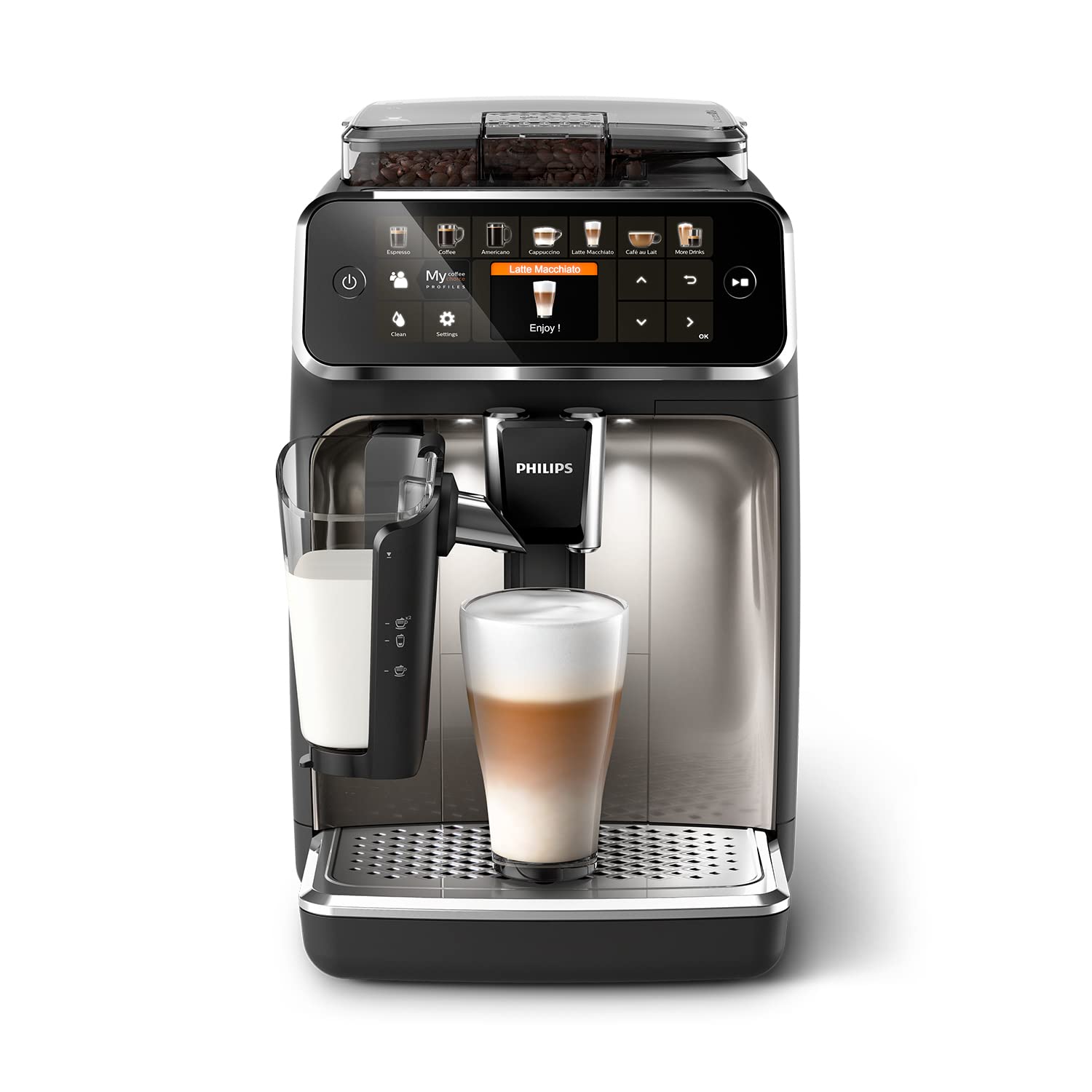 61651R8ucjL Philips Serie 5400 Cafetera Superautomática LatteGo, 12 Variedades, 4 Perfiles Usuario, Cromado EP5447/90 - Imagen 1