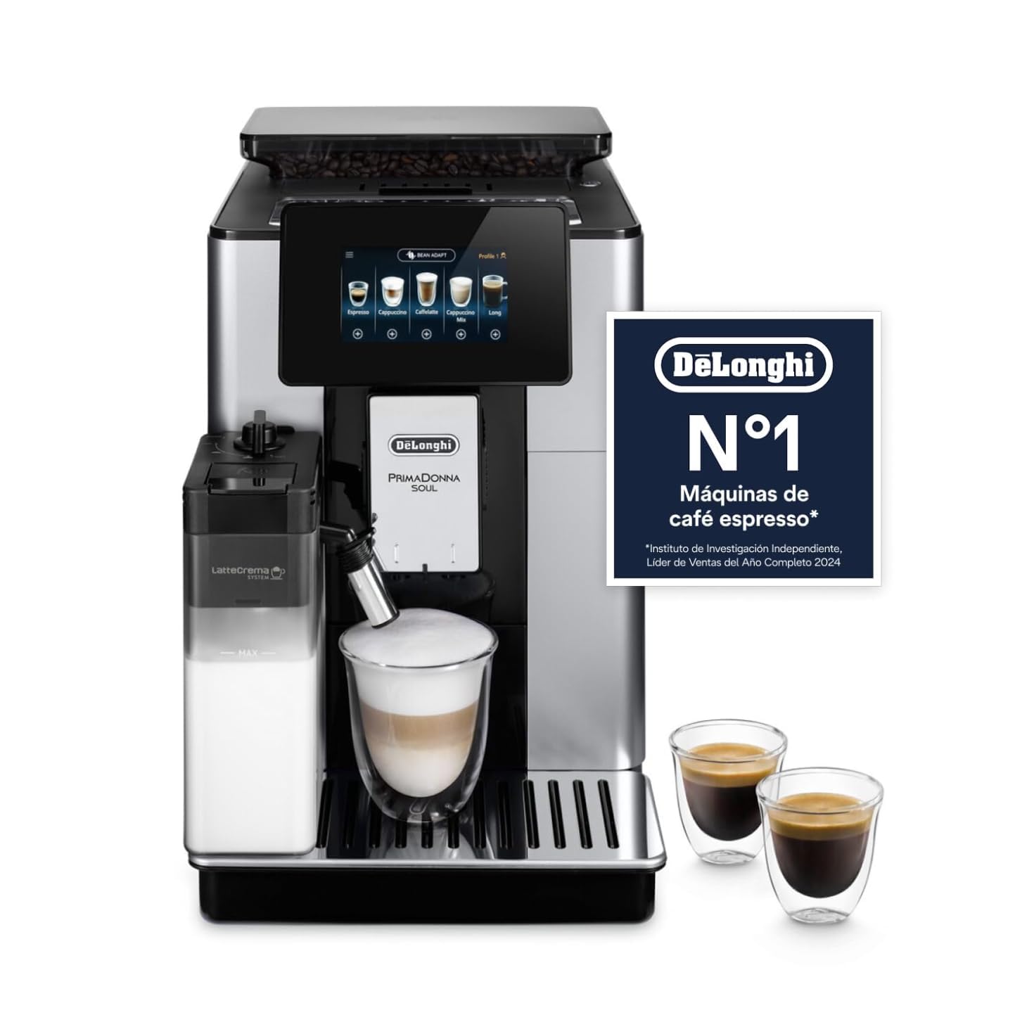 61Cw2Qltc8L De'Longhi PrimaDonna Soul ECAM612.55.SB Cafetera Superautomática 18 Bebidas Pantalla Táctil Plata/Negro - Imagen 1
