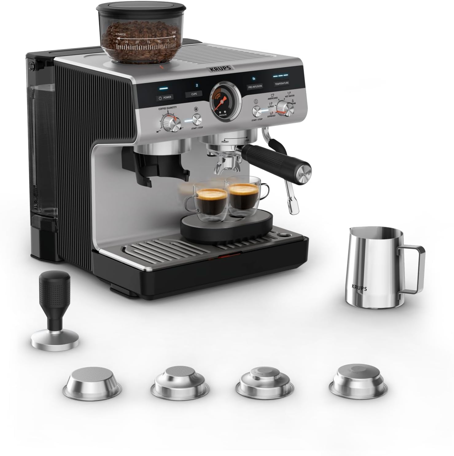 61x9OAyt1WL KRUPS Precision - Cafetera Espresso con Molinillo Integrado, 30 Niveles de Molienda, Inox/Negro - Imagen 1