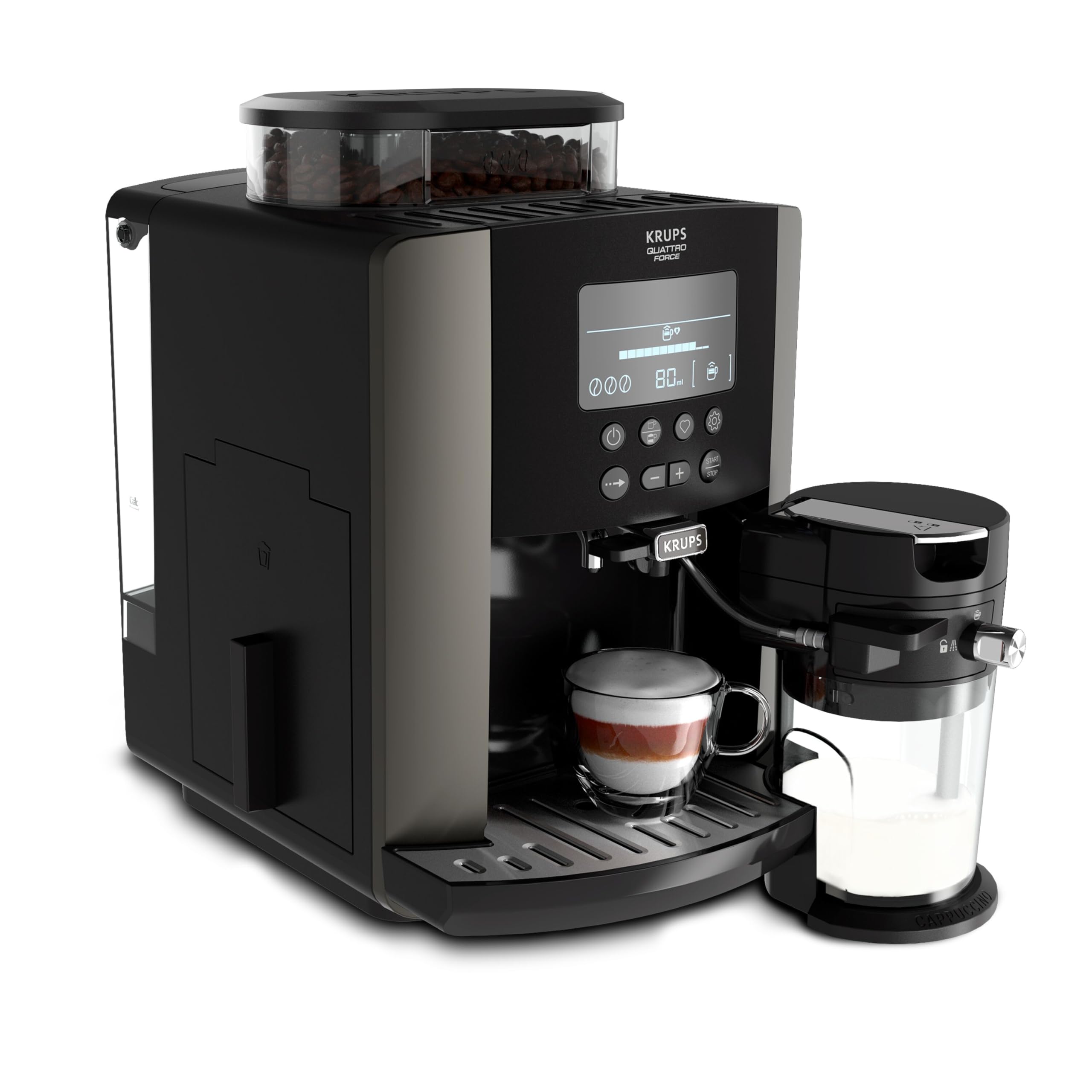 71DbD3fbnSL Cafetera Superautomática Krups Quattro Force Arabica Latte 15 Bares con Molinillo Metálico y Espumador - Imagen 1
